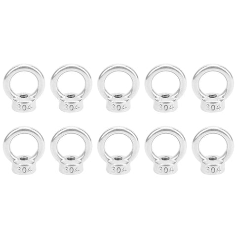 Beefed Up Heavy Duty Lifting Eye Nut Set M6 Stainless Steel 304 Eye Bolts With Full Threads For Cable Rope Hoisting And Lifting Applications 10 Pieces Industrial Hardware Kit, 10-pack