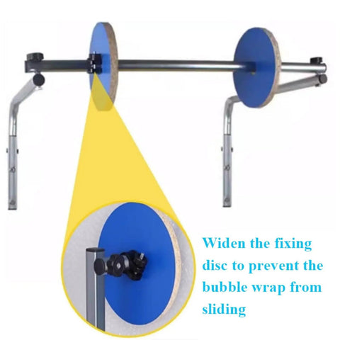 Bubble Film Packing Rack Wall Mounted Dispenser showing metal frame and blue fixing disc close-up.