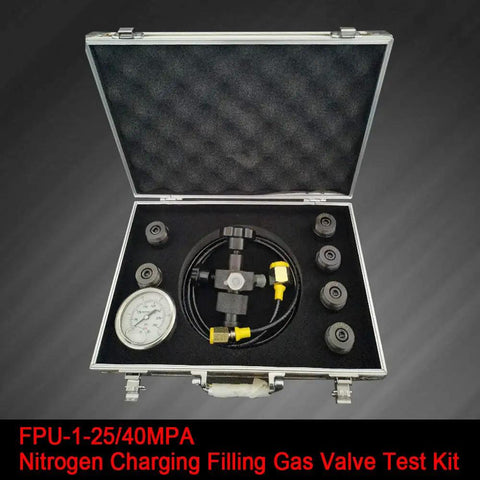 Pro Grade All In One Hydraulic Pressure Test Kit For Nitrogen Charging And Gas Valve Testing 7 In 1 Tool open case view