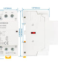 Workhorse 63 Amp Two Pole DIN Rail Mount Contactor With 110V AC Coil, 2NC Normally Closed dimensions front and side view