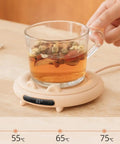 Smart Coffee Mug Warmer With Digital Display And Three Heat Settings Touch Switch Electric Cup Heating Pad To Keep Your Daily Brew Nice And Toasty Ultimate Winter Gift Beige with glass tea cup