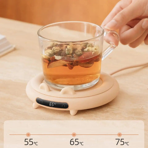 Smart Coffee Mug Warmer With Digital Display And Three Heat Settings Touch Switch Electric Cup Heating Pad To Keep Your Daily Brew Nice And Toasty Ultimate Winter Gift Beige with glass tea cup