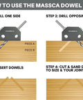 How to use the Pro Level Dowel Jig Kit Featuring Three Precision Drill Guide Bushings And Matching Bits steps for woodworking.