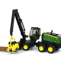 1:16 Scale Harvester Toy With Rotating Cab And Tree Trunk Access, realistic forestry vehicle for kids with durable plastic windows