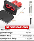 Two Pack 175 Amp SB175 Plug For 4 0 AWG Cables 12V 36V Car RV Boat Winch Quick Connectors With Protective Flap And Durable Flame Retardant Corrosion Resistant Housing dimensions and specs with terminals