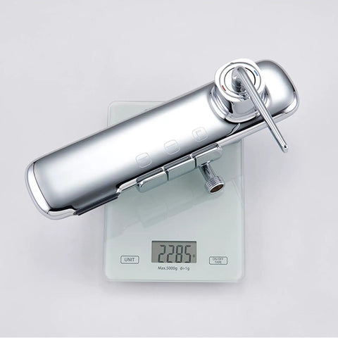Wall Mount Shower Systems with Rain Shower Handheld and Tub Spout Chrome weighing 2285g on a digital scale.