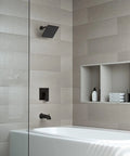 Bathroom with Oil Rubbed Bronze Shower Tub Kit With 8 Inch Rain Shower Head, Tub Spout, And Included Valve For Quick Reno Ready Upgrade