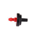 Side view of black and red one half GPH pressure compensating dripper for drip irrigation systems, easy install, 10 pack.