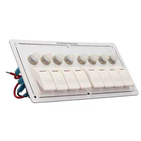 8 Gang Aluminum Alloy Toggle Switch Panel With Overload Protector and 3 Reset Buttons IP65 Prewired for Marine RV Boat Lighting