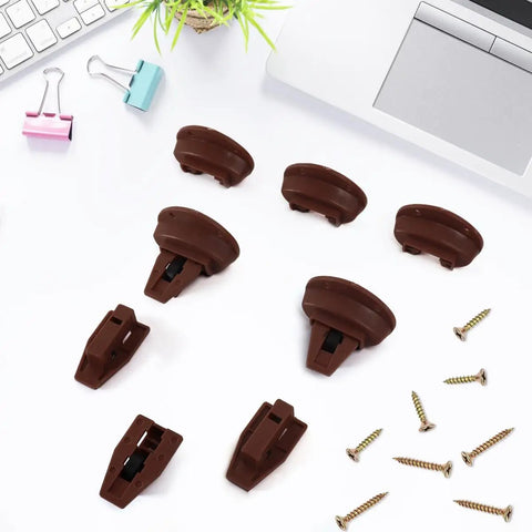 Premium 8 Pack Drawer Slide Replacement Kit Featuring Smooth Roller Tracks Heavy Duty Plastic Guides Complete Mounting Hardware including brown plastic glides and screws.