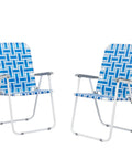 Set Of 2 Portable Folding Lawn Chairs For Patio Or Beach Use, Webbed Seats With Higher Backrests, Heavy Duty Metal Frame