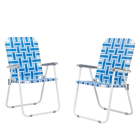 Set Of 2 Portable Folding Lawn Chairs For Patio Or Beach Use, Webbed Seats With Higher Backrests, Heavy Duty Metal Frame