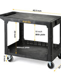 Large Heavy Duty Plastic Utility Cart With Flat Top Measuring Forty Two Point Five By Twenty Five Inches with wheels