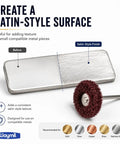 1 1 2 Inch Medium Grit Satin Finish Abrasive Buff Wheel With 1 8 Inch Shank Mounted For Rotary Tools And Flex Shaft to create a satin-style surface.