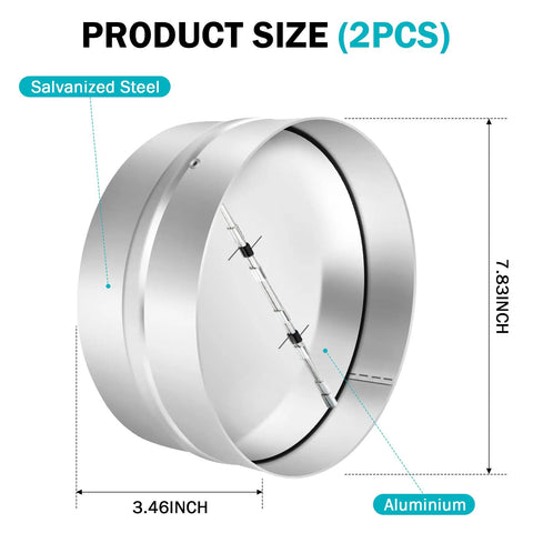 Premium Eight Inch Draft Blocker Backdraft Damper Slides Right Into Ducts To Keep Chilly Drafts Busted While Effortlessly Maintaining Smooth One Way Airflow For Inline Fan Vents Cast From Galvanized Steel
