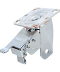 Heavy Duty 4 Inch Swivel Caster Bracket With Sure Grip Brake Lock and Quick Turn Wheel Frame for Workshop Hardware and Household Furniture Built Tough Steel Weight Plate, side view showing locking mechanism.