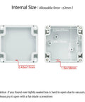 Hella Weatherproof Plastic Project Box With Ip65 Waterproof Grade For Diy Electronics And Pcb Mounting Solid Build Electrical Enclosure In Gray White showing internal size measurements.