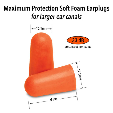 Maximum Noise Blocking Soft Foam Earplugs 50 Pairs With 33 dB NRR For Sleep Snoring Loud Concerts Motorcycles And Power Tools
