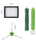 All In One Replacement Parts Kit For Robot Vacuum I Series E Series And J Series with brushes, HEPA filter, and side brush dimensions