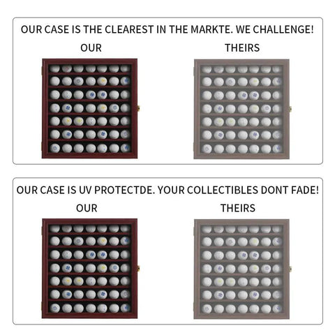 Comparison of Lockable Golf Ball Display Case Holds 49 Balls With Real Glass Door For Wall Mount Mahogany Finish and competitor