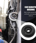 Close-up of installed rubber radiator bushing from 4 Piece Car Radiator Mount Bushing Rubber Replacement Set For Altima Murano Pathfinder Quest Rogue Beefy Reliable Heavy Duty Shock Absorbing Bracket OEM 21507-4M400 21506-4M400