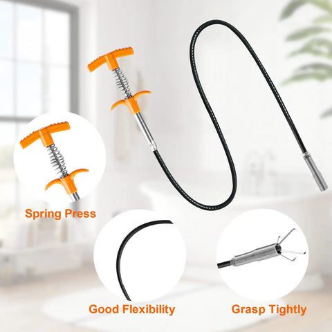 63 Inch Drain Snake Hair Clog Remover Tool With Flexible Grabber Claw Reach For Kitchen Sink Toilet Shower Tub Drains Unclog Hairy Clogs Fast No Fuss Durable Spring Steel Reacher Cleaner For Sewer And Drain