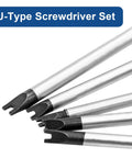Beefy Chrome Vanadium U Type Screwdriver Set With Rock Solid Magnetic Tips And No Nonsense Tamper Resistant Safety Pin Bits For Precision Tech Repair Projects, showing five durable precision screwdrivers.