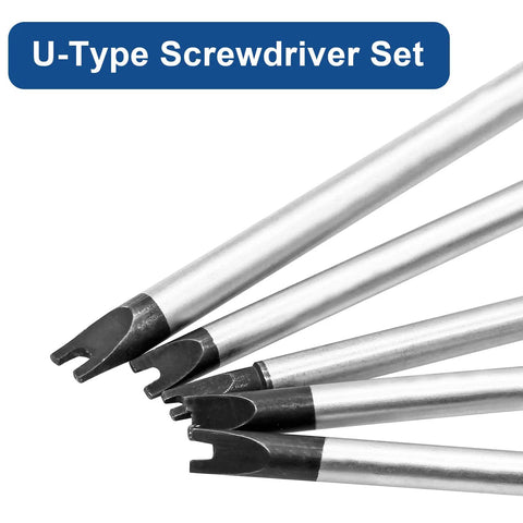 Beefy Chrome Vanadium U Type Screwdriver Set With Rock Solid Magnetic Tips And No Nonsense Tamper Resistant Safety Pin Bits For Precision Tech Repair Projects, showing five durable precision screwdrivers.