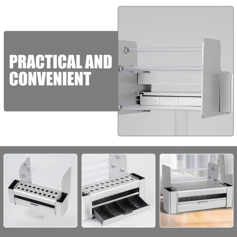Beefy Portable Tool Organizer With Roomy Sliding Drawer For Screwdrivers And Tweezers - Slick Desktop Storage Rack For Garage Workbench and Shop Rig Keep The Setup Square showing silver sliding drawer and tool storage design.
