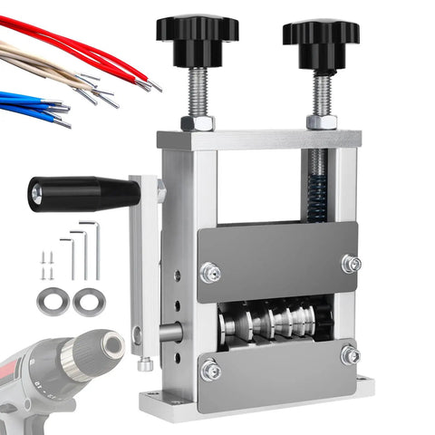 Heavy Duty Wire Stripper Machine Precision Power Tool Attach For Drill Operation with adjustable clamps and cutting blades.