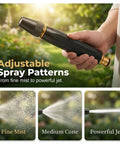 Adjustable Garden Hose Nozzle With Metal Connector, Beast Of A High Pressure Power Washer Sprayer For Car Washing And Outdoor Cleaning, Ergonomic Grip held in hand with adjustable spray patterns.
