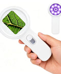 Autofocus Digital Microscope Portable Handheld Scope With 2In IPS Screen And Dual LED Lights 10-200X Zoom For Easy Coin And Jewelry Check Grab And Go For Adults And Kids With Clear Macro View, white handheld model in hand