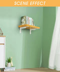 Wall with shelf supported by Beefy Rustic Shelf Brackets 10 Inch By 6 Inch, 347 Lb Max Load, 5 mm Thick Iron, in a room
