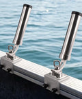Boat Track Mount Fishing Rod Holder, 2 Pack, Adjustable Stainless Steel Rod Holders For Marine Slide Rail System, Heavy Duty Fishing Pole Holder For Boat Kayak Yacht, mounted on boat rail