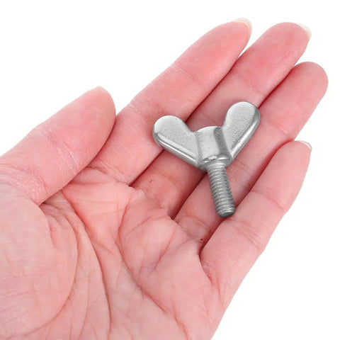 Premium M6 Stainless Steel Wing Nuts, No Sweat Butterfly Thumb Bolts For Flagpole Brackets And Yard Upgrades, Badass Rustproof Replacement Hardware With Smooth Grip And Dead Tight Lock Every Time in a hand.