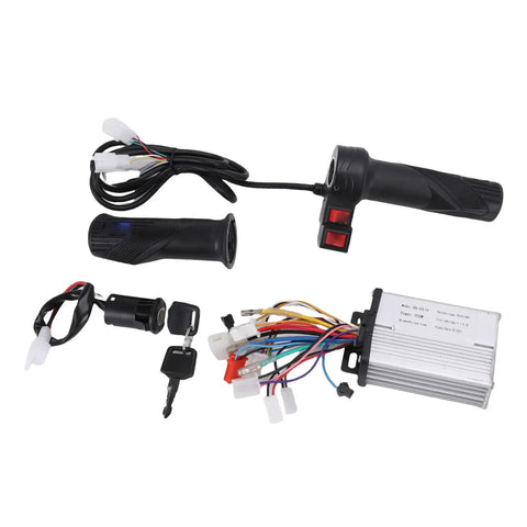 350W Electric Motor Controller Kit With Efficient Heat Dissipation For E Bikes Trikes And Motorcycles Aluminum Alloy Housing Rubber Brushed Throttle Grip Ignition Switch With 2 Keys Ride Ready Safe Reliable Integration with throttle grips, ignition switch, keys, wires, and controller