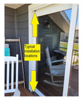 Sliding patio door with arrows showing installation of Pair Polyurethane Rubber Bumpers For Sliding Patio Doors With Hardware Included