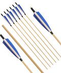 31 Inch Wooden Archery Arrows For Longbow And Recurve, Turkey Feather Fletched 5 Inch Feathers, Blue 6/12 Pack, Indonesian White Wood Shafts
