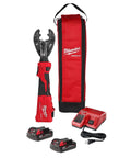 M18 Force Logic 6 Ton Hydraulic Wire Crimper Kit With Battery Charger And Tips Heavy Duty Cordless Power Tool in red carrying bag.
