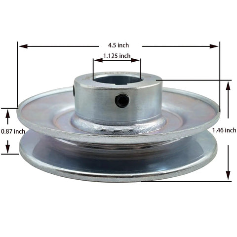 One Eighth Inch Bore Four And A Half Inch Outer Diameter Single Groove V Belt Pulley For AB 5L 4L Belts 1020 Steel Zinc Plated Durable Motor Pulley With Keyseat And Includes Two Screws And Wrench