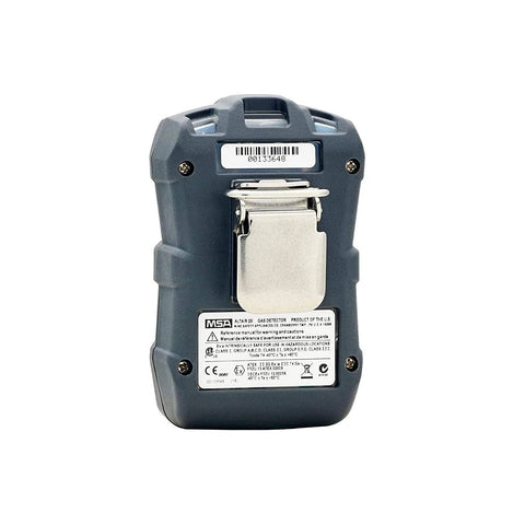 Rear view of MSA ALTAIR 2X single-gas detector for ammonia (NH3); charcoal handheld portable gas monitor with belt clip