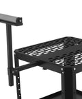 Close-up of Rock Solid Rolling Planer Stand Handles 550 Lbs Heavy Duty Power Tool Workstation with adjustable support.