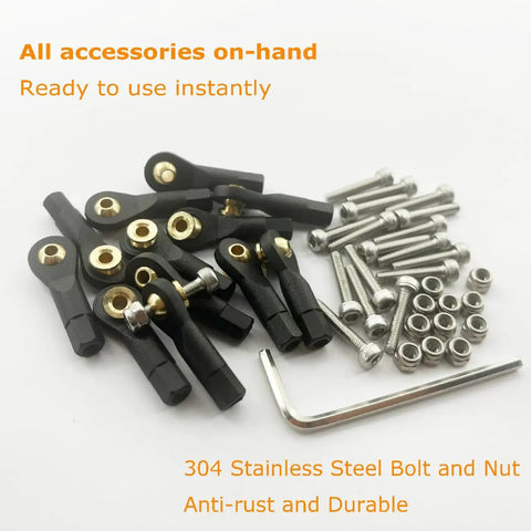 12Pcs M3 Lever Steering Linkage Ball Head Joints With Screws And Nuts For RC Airplane Control Rods And Servo Linkage Kit KT Model Plane Built For Easy No Fuss Fit And Durable Performance, 304 stainless steel bolts, nuts, and black ball joints