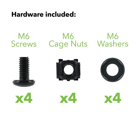 Included hardware: M6 screws, cage nuts, washers for 2U Plastic Rack Mount Horizontal Cable Manager Duct Raceway For 19 Inch Server Rack.