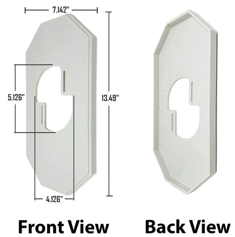 Mega Siding Plate Cover White PVC 13.5 By 7.12 Inches For Octagonal Vinyl Siding Block With Built In Electrical Box Two Pack Easy Mount Exterior Upgrade For Coach Light Or Entryway front and back view