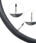 Two Pack 700C Bike Tubes With Presta Valve 48mm Premium Butyl Rubber with close-up of valve details
