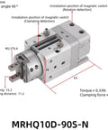 Badass Pneumatic Actuator With Rotary Swing Finger Design For Heavy Duty Industrial Automation Pick And Place Tasks Built Damn Tough No Sweat Cylinder Gripper Tool, side view with dimensions and installation details.