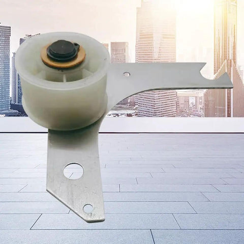Complete Dryer Idler Pulley Assembly With Bracket For Easy Bolt On Install, Keeps Drive Belt Tension Steady To Preserve Smooth Drum Rotation And Quiet Operation, DIY Friendly Replacement. White plastic pulley with metal bracket