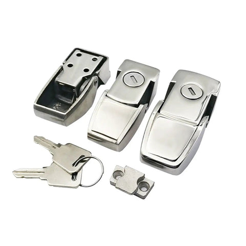 Stainless Steel Cabinet Hasp Latch With Toggle Lock DK604 Heavy Duty Security Lock For Cabinets And Chests Includes Two Keys 1 Piece Easy Install Beefy Gear For Tough Security image showing three latches and keys on white background.