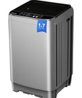 Portable Washing Machine 2 In 1 Compact Washer Built In Drain Pump 1.7 Cu Ft with sleek silver design and control panel.
